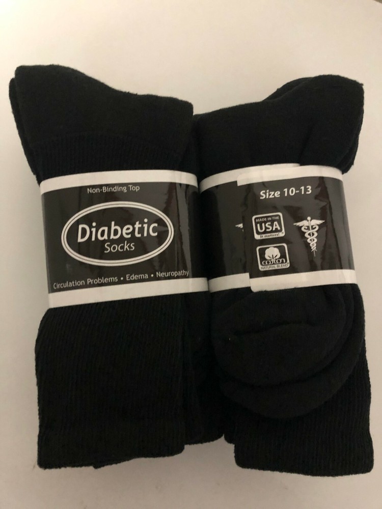 *** 6 Pair Diabetic Black Crew Socks 10-13 ***