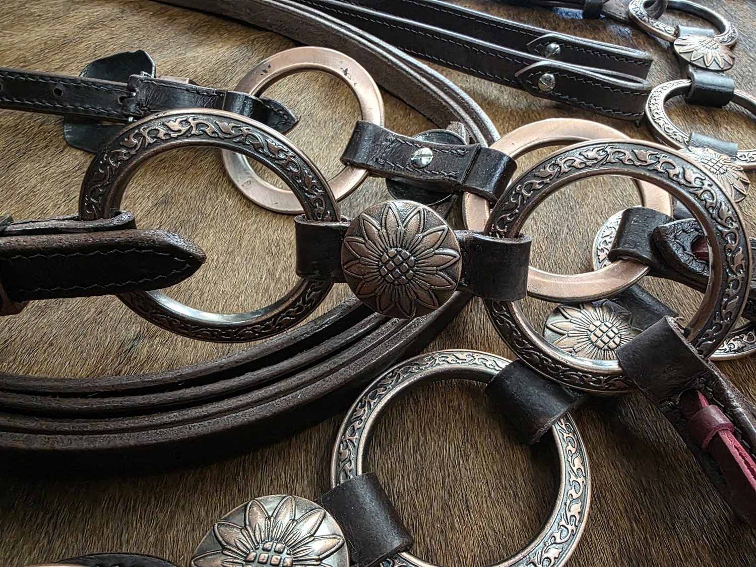 Metal Ring Headstall, Reins and Breastcollar - Sunflower Rings - Copper Rings