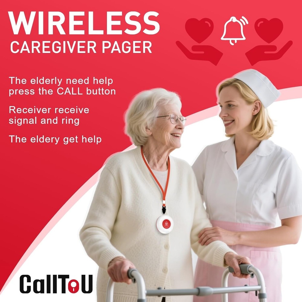 Wireless Elderly Care Call Button System with Long Range & Adjustable Volume
