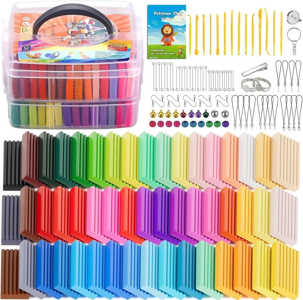 Polymer Clay Starter kit, Oven Bake Modeling Clay with Sculpting Tools, 50 Co...