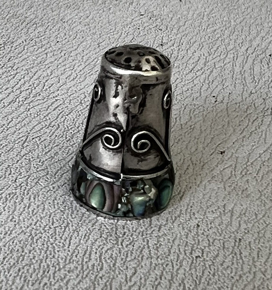 Vintage Sterling Silver Abalone Shell Inlay Mexico Thimble