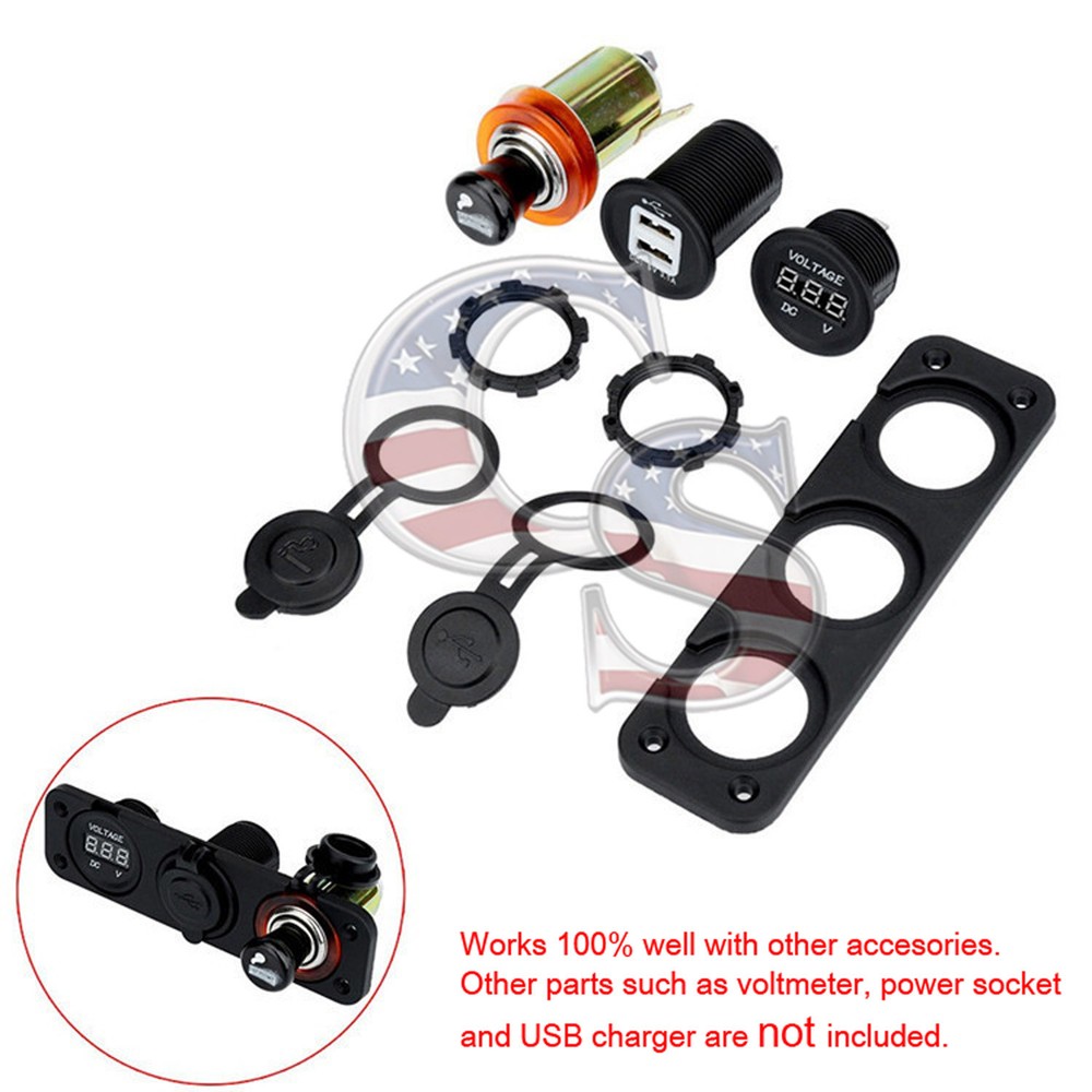3 Hole Flat Panel Base USB Socket/Voltmeter/Power Socket Holder Car Truck Boat