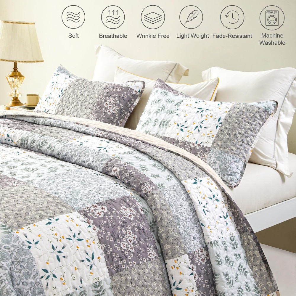 Reversible Patchwork Quilts Twin Size, Lightweight Boho Printed Bedspreads Co...