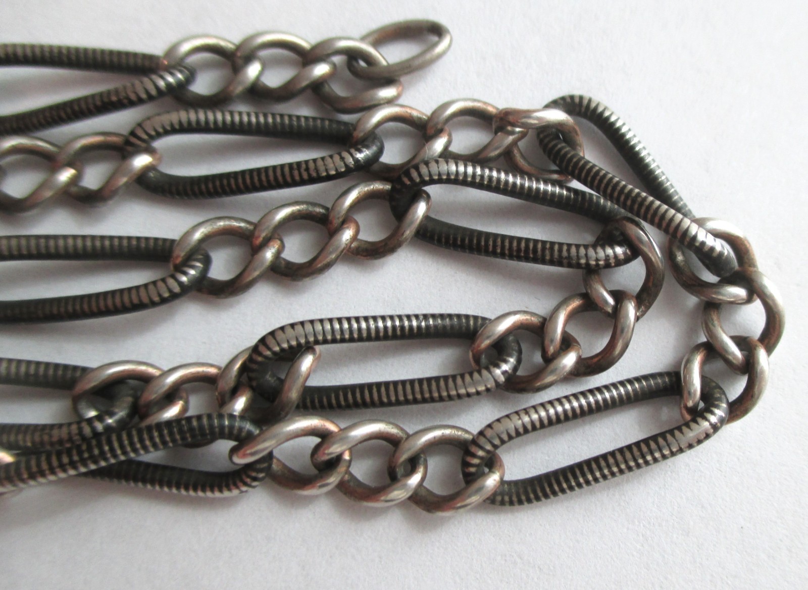 16in ANTIQUE 800 SILVER NIELLO INLAY WATCH CHAIN NECKLACE