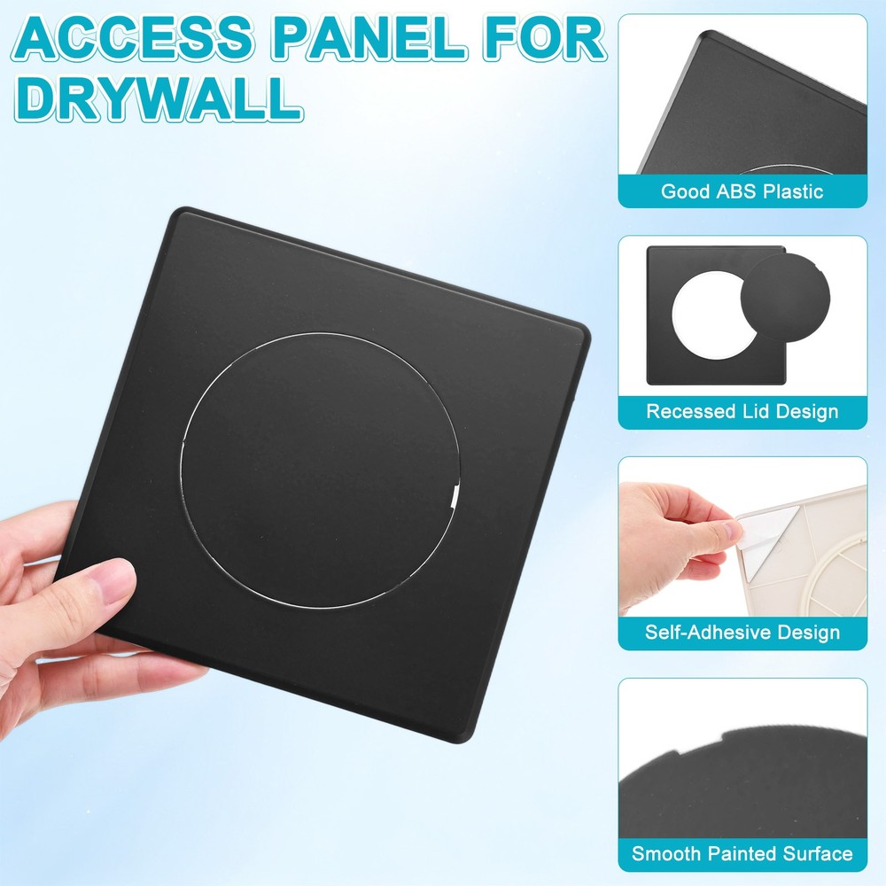 2-Pack Access Panel for Drywall, 4x4" Plastic Removable [Black, Round]