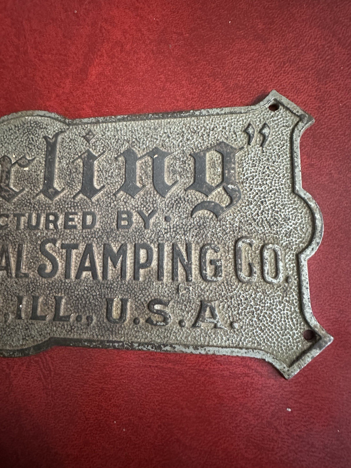 Antique Metal Plaque Nameplate Sterling Streator Metal Stamping co. Illinois