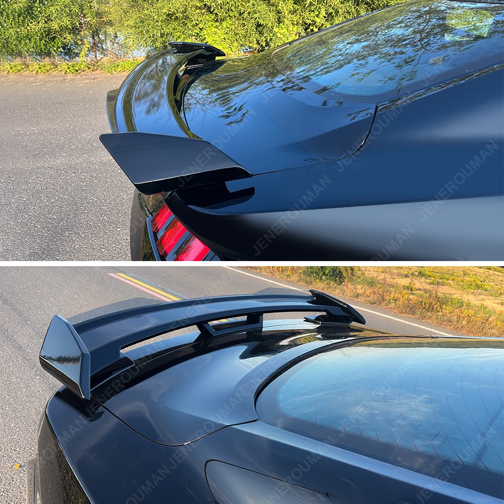 Glossy Black Rear Trunk Wickerbill Spoiler Wing Set For 2024 2025 Ford Mustang