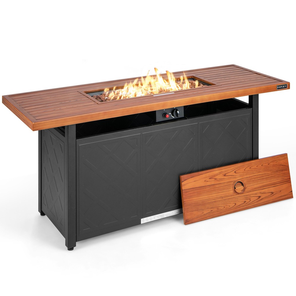 57" Rectangular Propane Gas Fire Pit 50,000 Btu Heater Outdoor Table