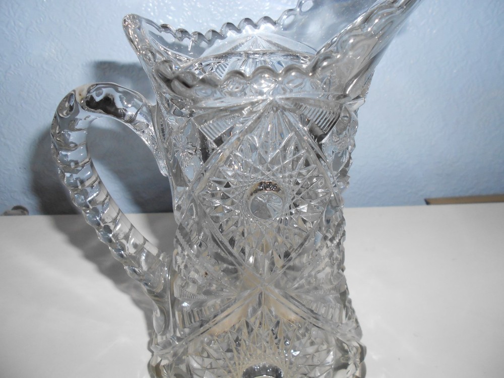 Pressed Cut Glass 10" Pitcher