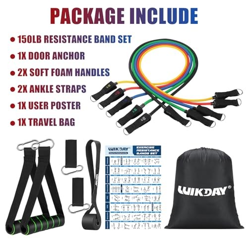 Exercise Resistance Bands with Handles for Working Out, 150 lbs Multicolor