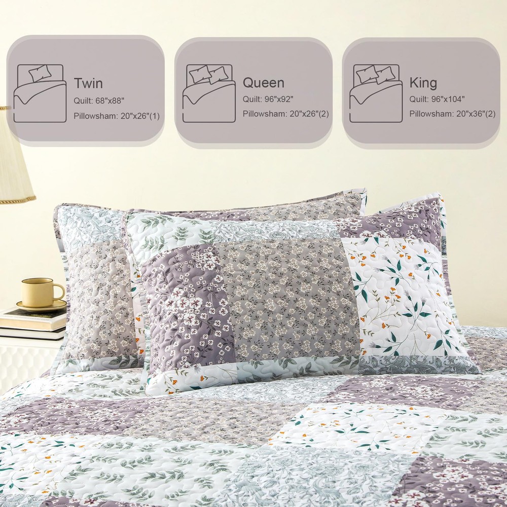 Reversible Patchwork Quilts Twin Size, Lightweight Boho Printed Bedspreads Co...