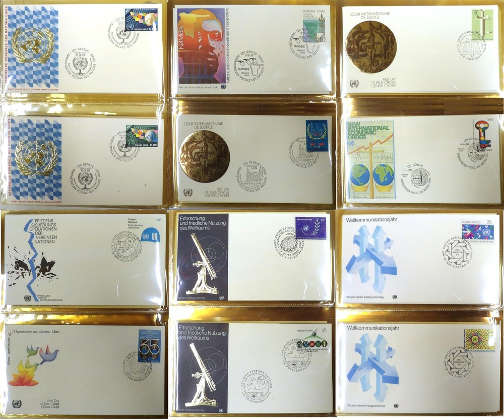 140 UNITED NATIONS FDCs in 35-Pg Enor Album, 1978-1983, New York, Geneva, Vienna