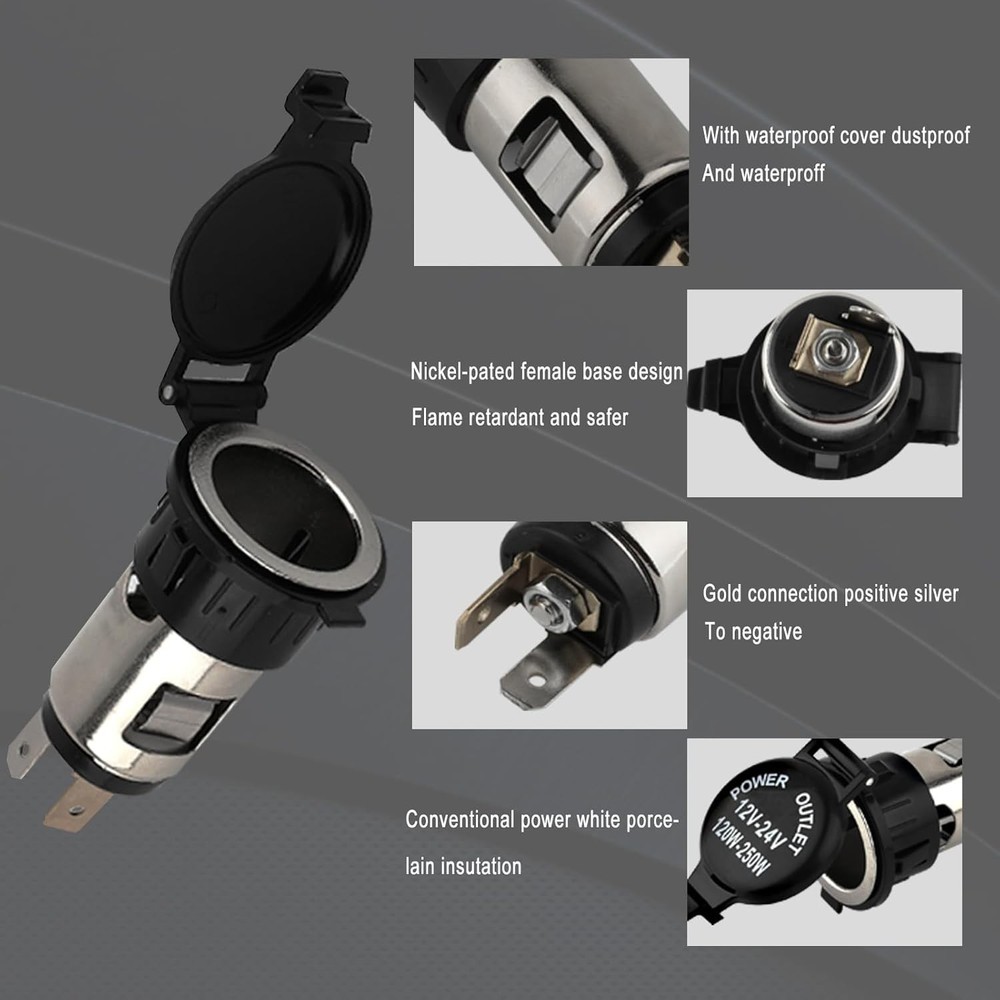 2 Pack Cigarette Lighter Socket, 12V Waterproof Power Outlet Replacement Plu