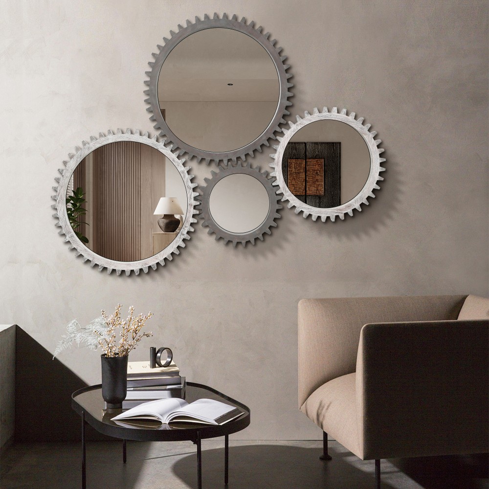 Round Hanging Gear Shape Decorative Mirror Patchwork Effect Sold Individually