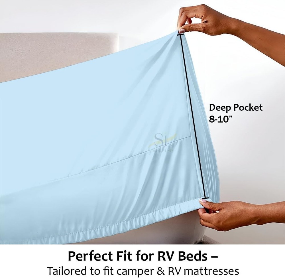 Microfiber RV Sheet Sets 48x75 3/4 Full Bunk Light Blue Solid Fits Mattresses up