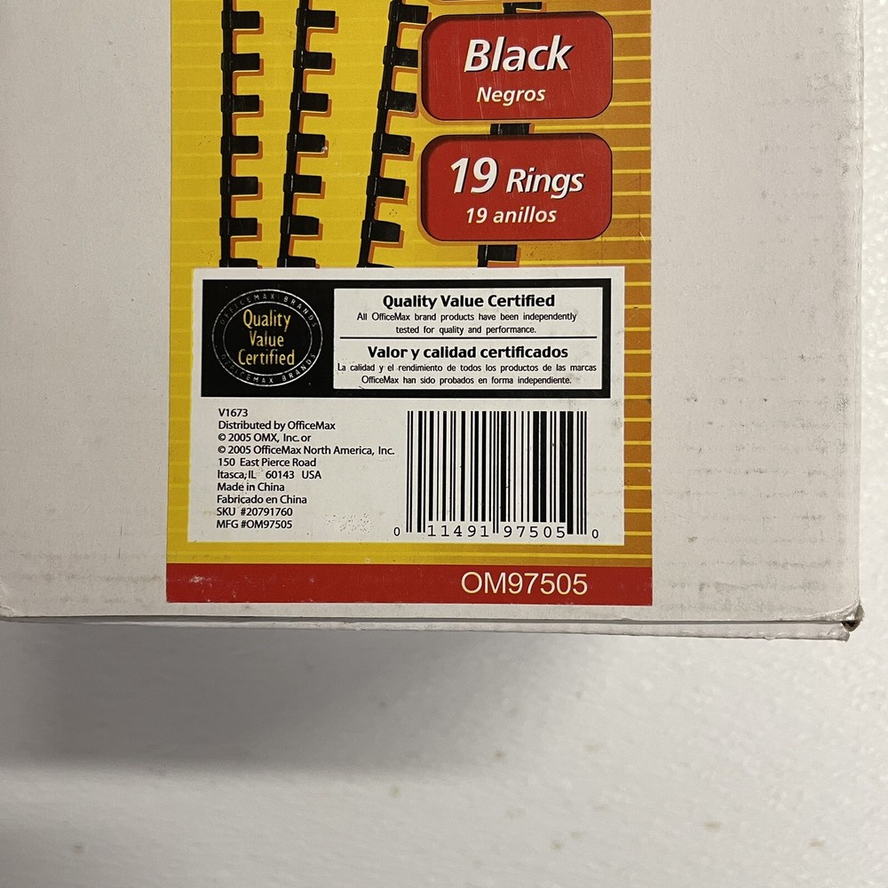 OfficeMax Plastic Binding Combs, 1", Black, 50 Ct Box, NEW