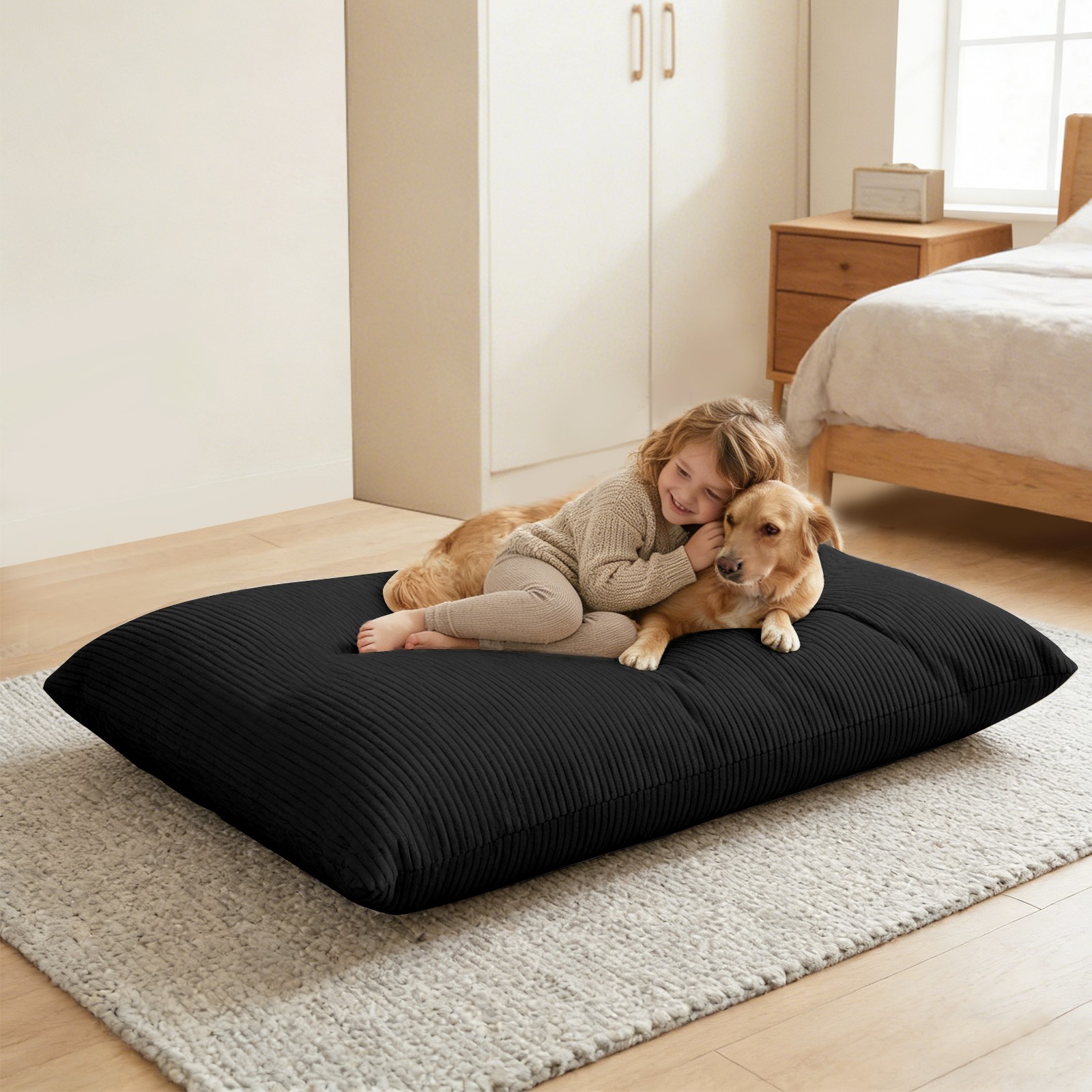 Foldable Kid Bean Bag Chair Corduroy Bed Compression Floor Lounger Sofa Washable