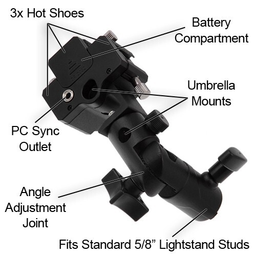 Triple Flash Umbrella Bracket w/ Light Stand Mount - Optical or PC Sync Trigger