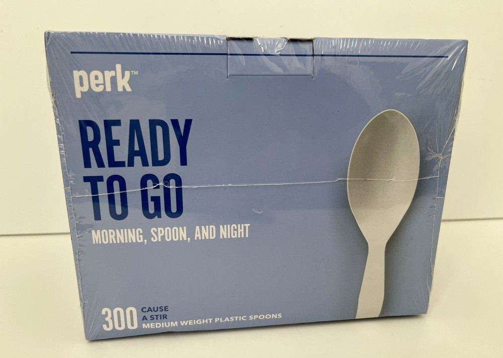 300 pk Plastic Spoon, Medium-Weight, White SEALED PACK PERK