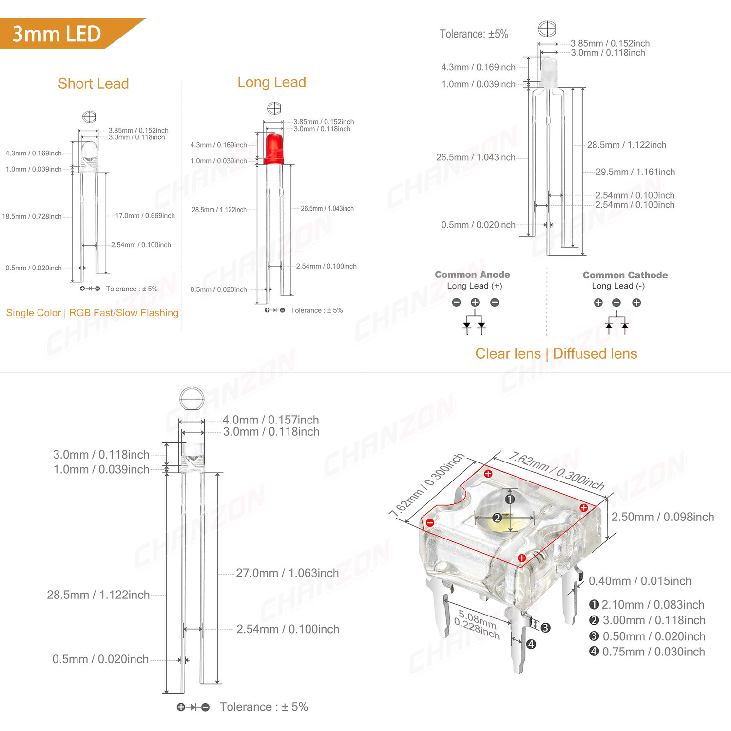 3mm 5mm 8mm 10mm UV LED Diode Red White RGB Lights Emitting Diode Electronics