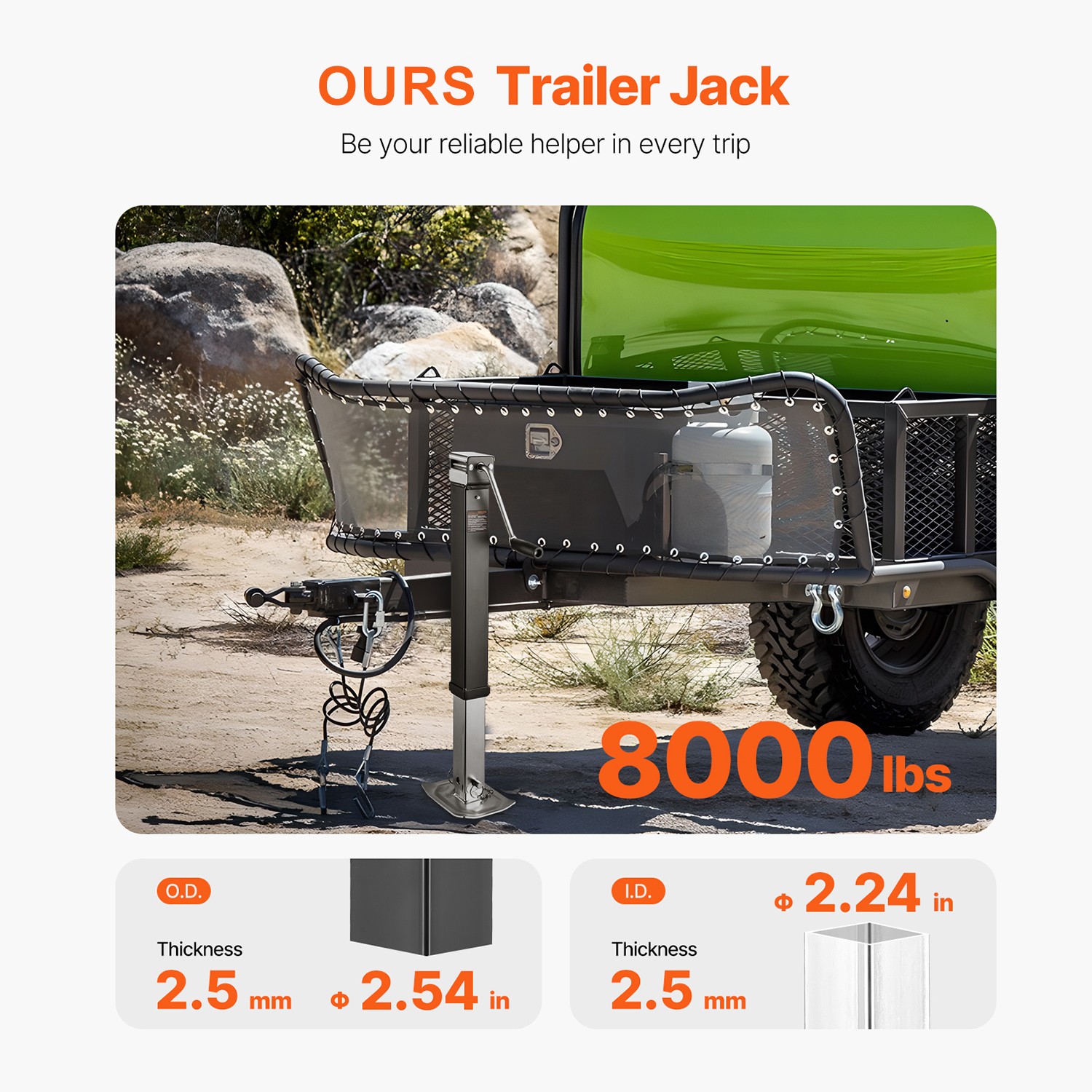 Trailer Jack Weld-on Pipe Mount Swivel Trailer Jack 8000 lbs 15" Travel