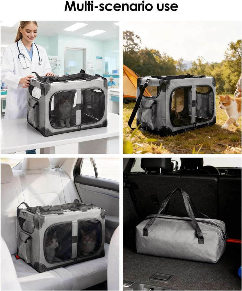 Extra Large Cat Carrier for 2 Cats, XL with Removable Divider, Foldable Soft-Sid