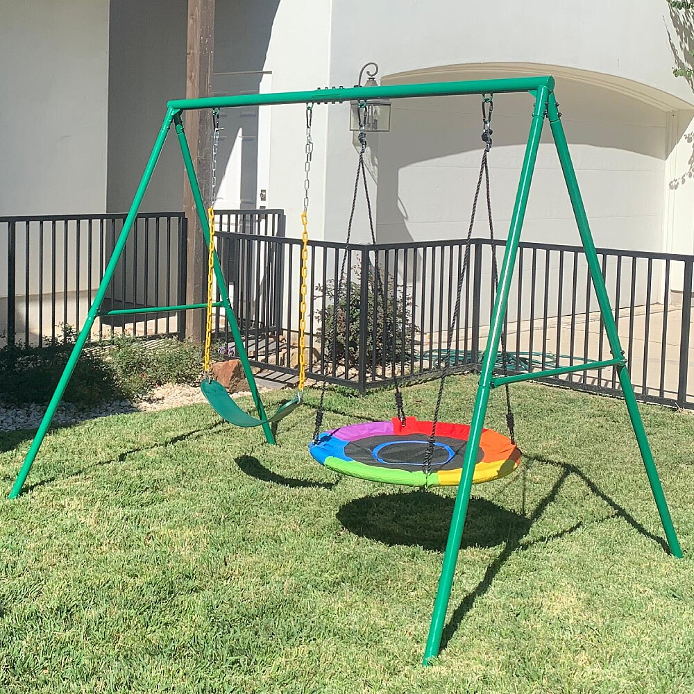 440lb 2 Seat Backyard Swing Set Heavy Duty Metal Frame Swing Set with Two Swings