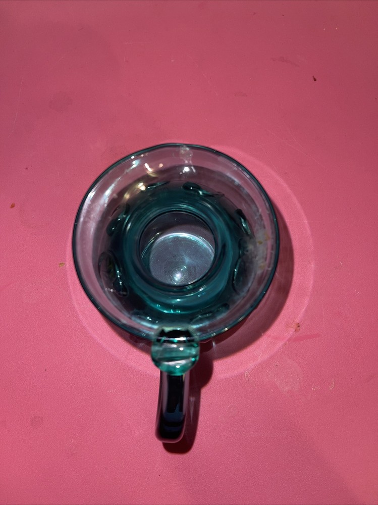 Hand Blown Blue Glass Pitcher Wave Pattern 5”