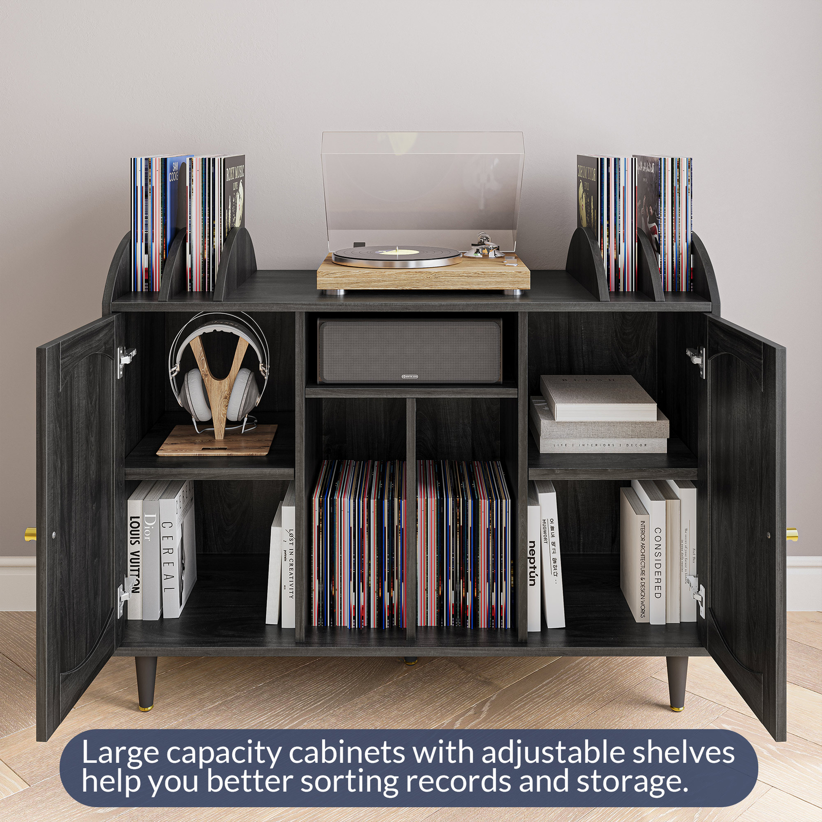 Record Player Stand, Vinyl Record Storage Cabinet - Brown