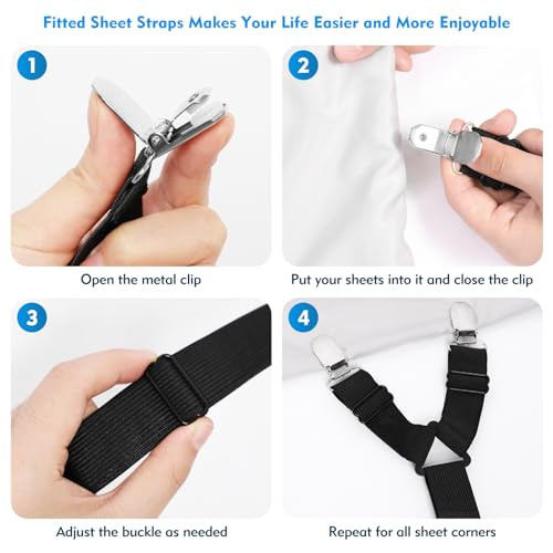 Bed Sheet Straps, 2Pcs Elastic Adjustable Bed Sheet Holder Straps, Fitted