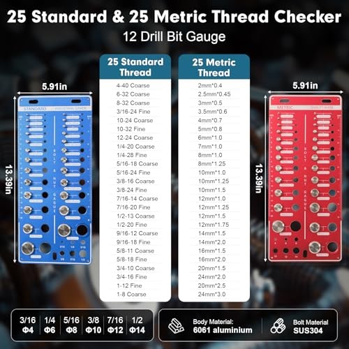 62 Nut and Bolt Thread Checker 25 SAE, Bolt and Nut Sizer, Thread Checker with