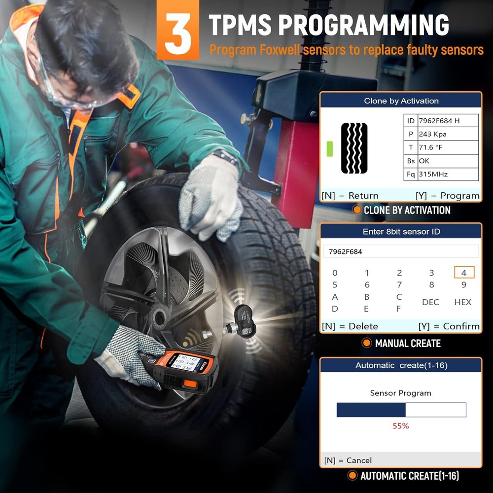 Foxwell T1000 TPMS Programming Activate Sensors Check RF Key FOB Tester Detector