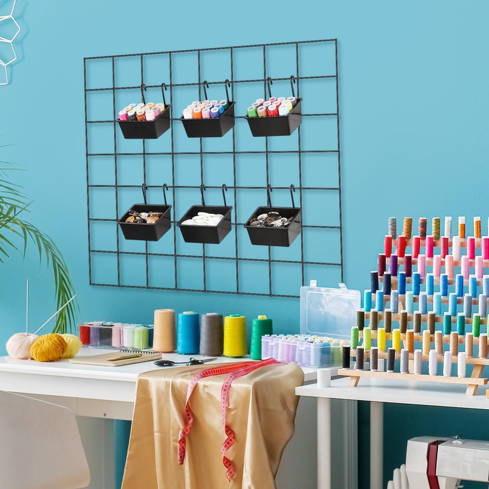 6 Pcs Grid Wall Storage Bin with Hooks, Square Shape Hanging Baskets, 3.5 x 2...