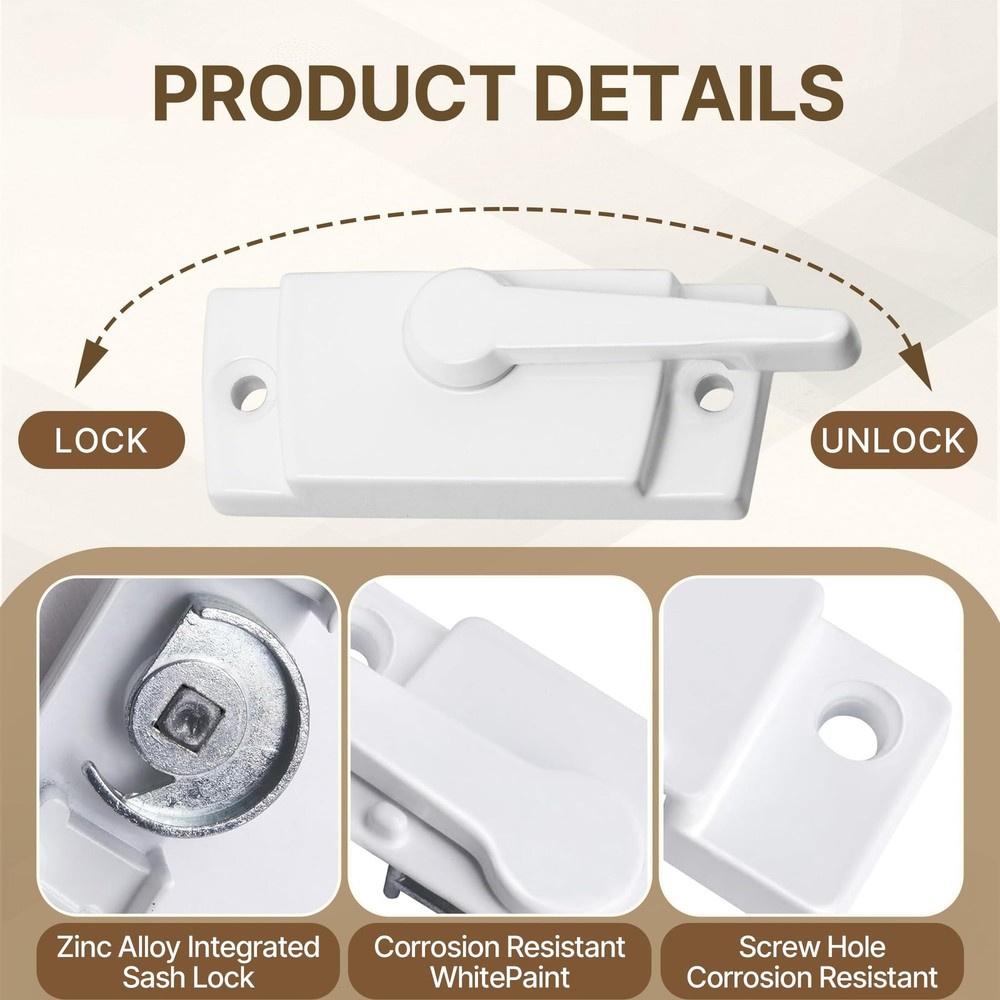 4 PCS Window Locks Replacement Sliding Sash Durable White Cam DoubleHung