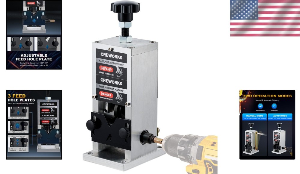 Drill Powered Wire Stripping Machine with Adjustable Blade and Portable Design