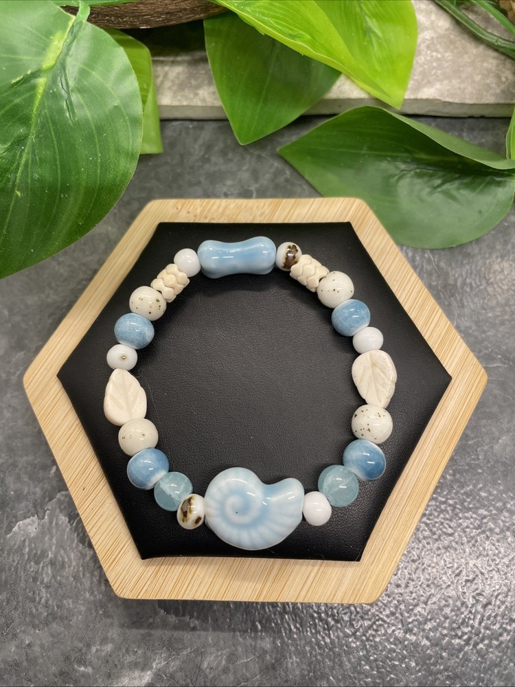 Handmade Ceramic Bead Beaded Stackable 6.5” Plus Stretch Bracelet New B337