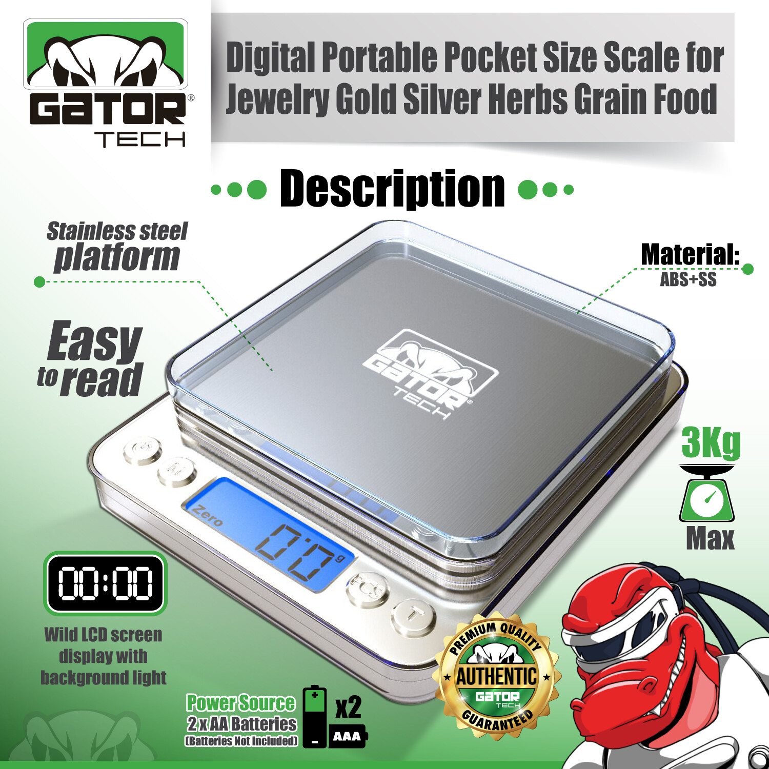 Digital Weight Scale Kitchen Jewelry Gold Grain Food MiniSize Gram 2000g x 0.1g