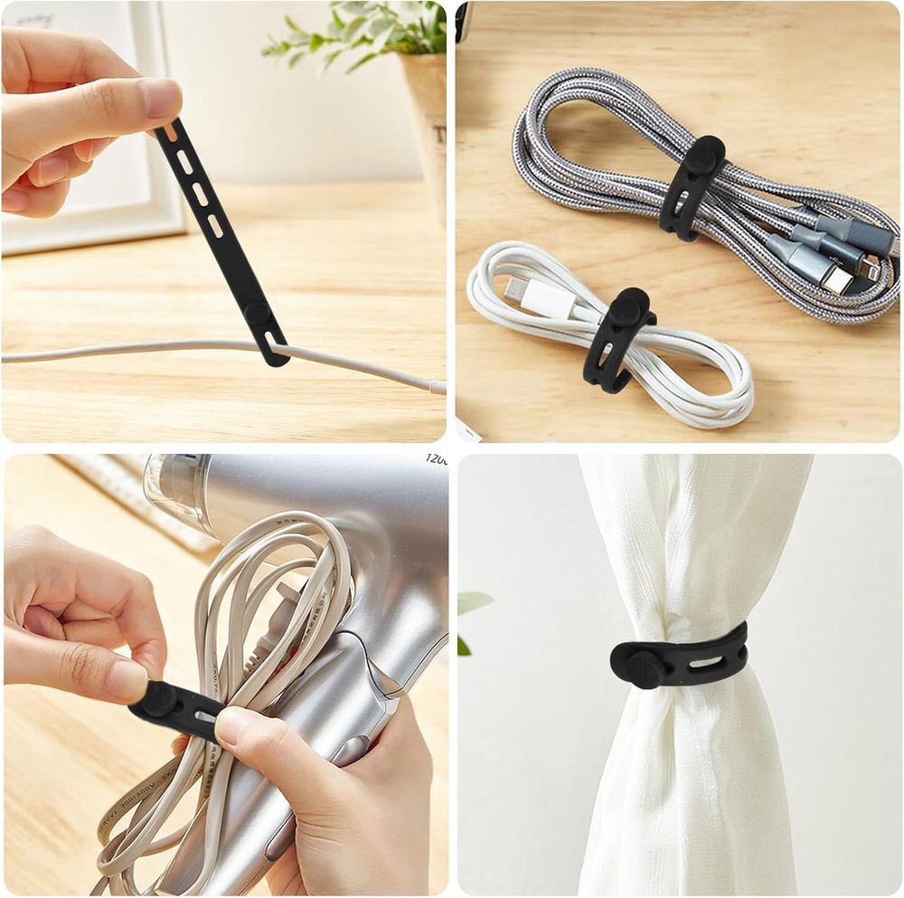 20 Pcs Black Silicone Cable Ties, Reusable Cable Straps Wire Organizer, Cable Ma