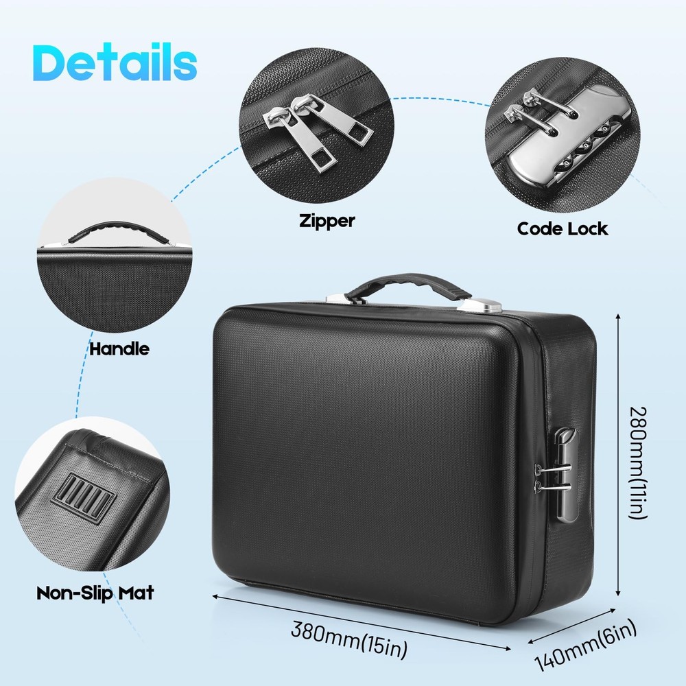 Fireproof Document with Lock, Hard-Shell Case File Organizer with Accordion F...