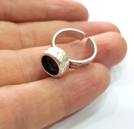 Hammered Ring Blank Setting Base Bezel inlay Backs Cabochon Antique Silver