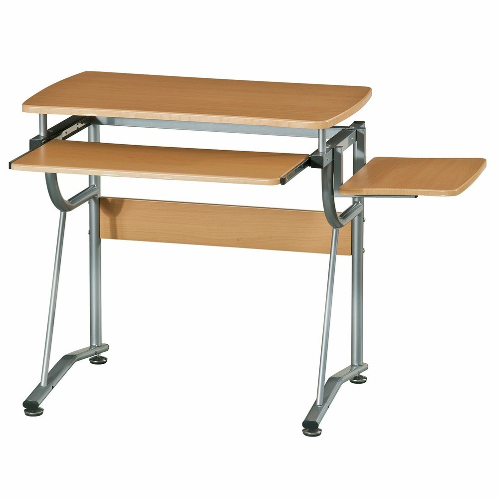 Compact Computer Desk with Pullout Keyboard Tray in Laminated Cherry Finish