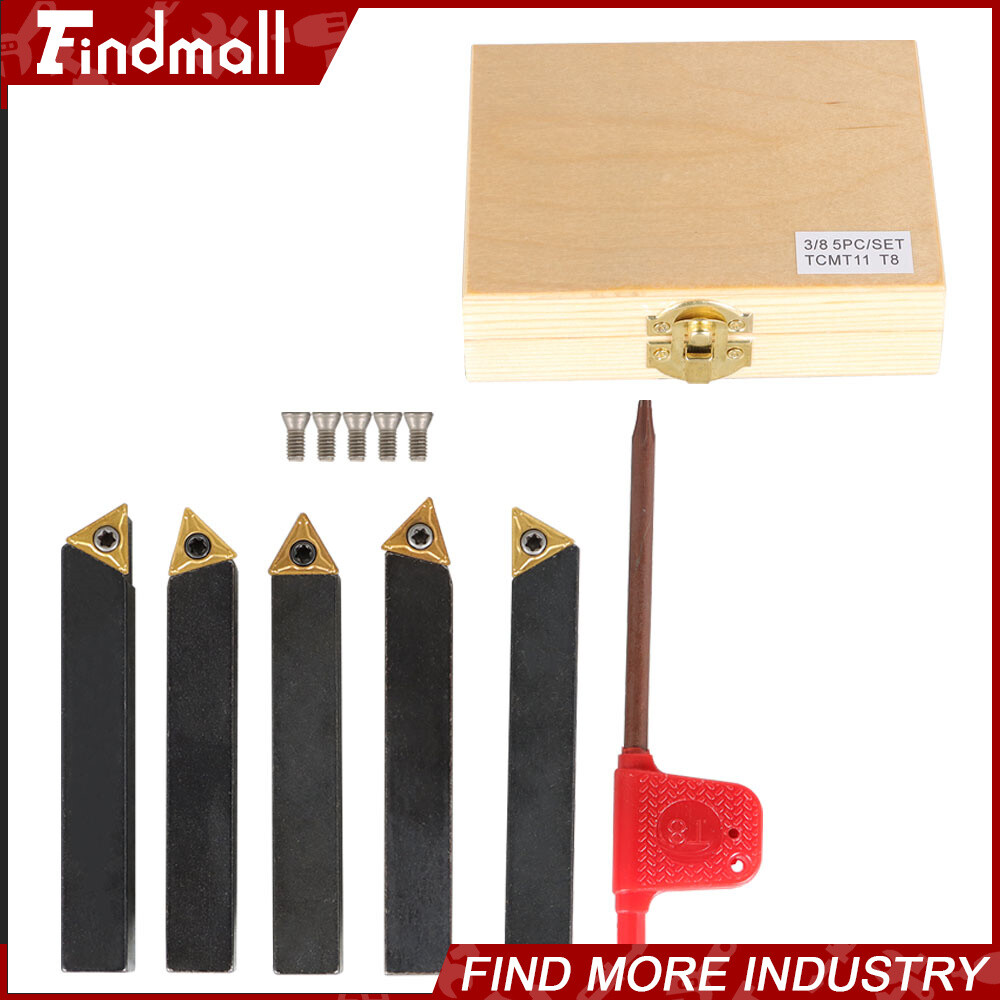 Findmall 5Pc 3/8" Lathe Indexable Carbide Insert &Turning Tooling Bit Holder Set