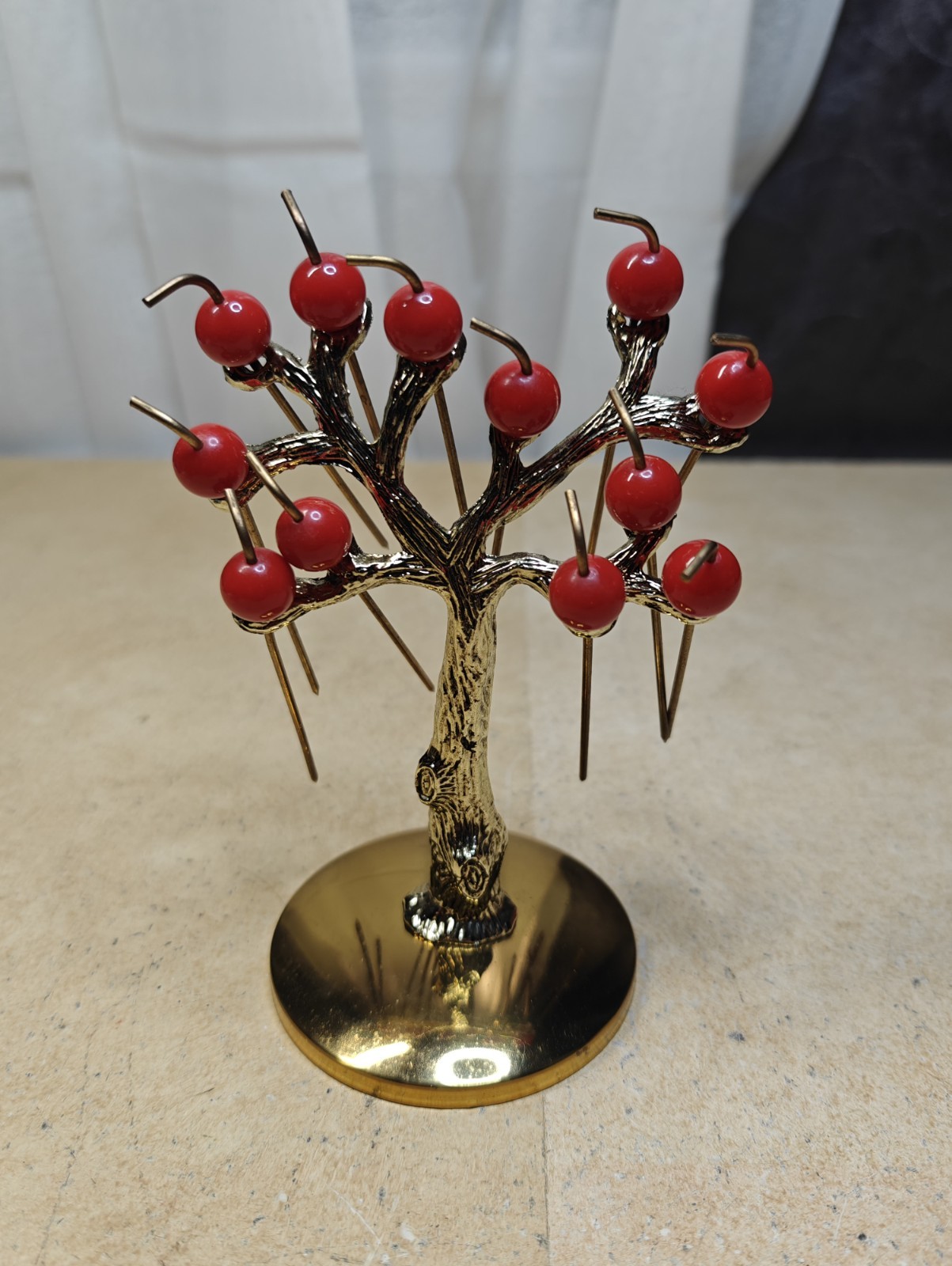 Cherry Tree Cocktail Pick Set Gold Tone, Brass Pick Vintage Mid Century