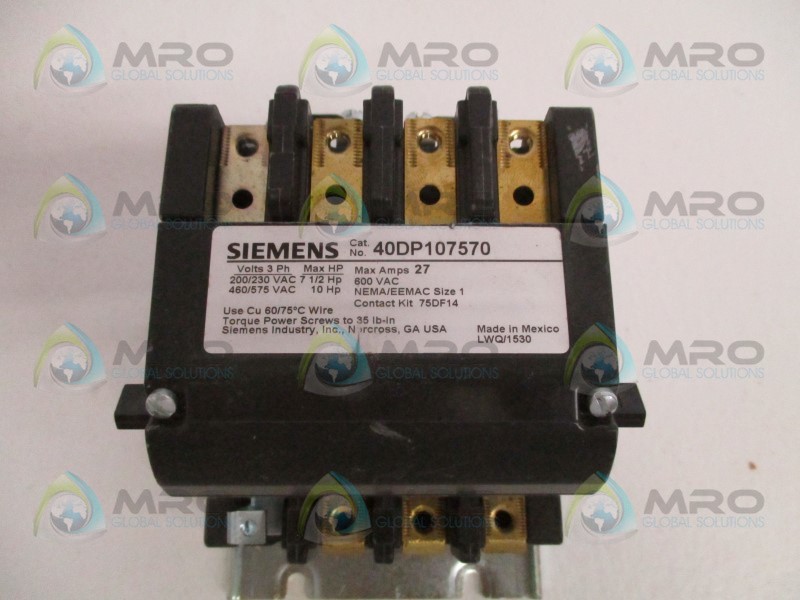SIEMENS 40DP107570 CONTACTOR (MISSING ACCESSORIES) NSNP
