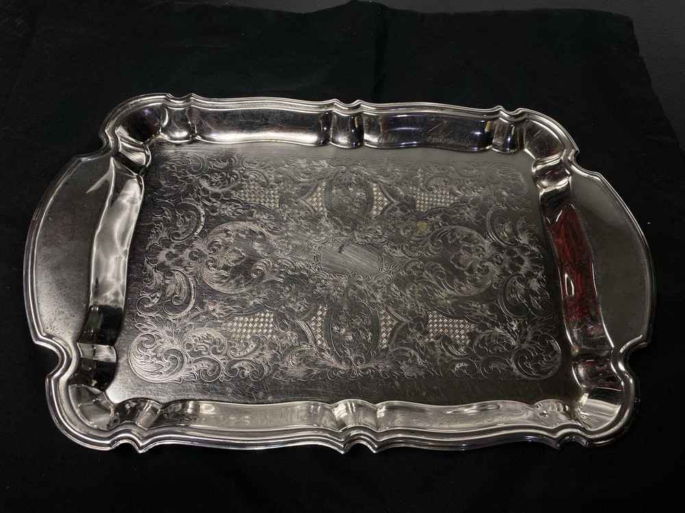 Vintage Oneida Silver Plate Ornate Rectangular Serving Tray Victorian Butler