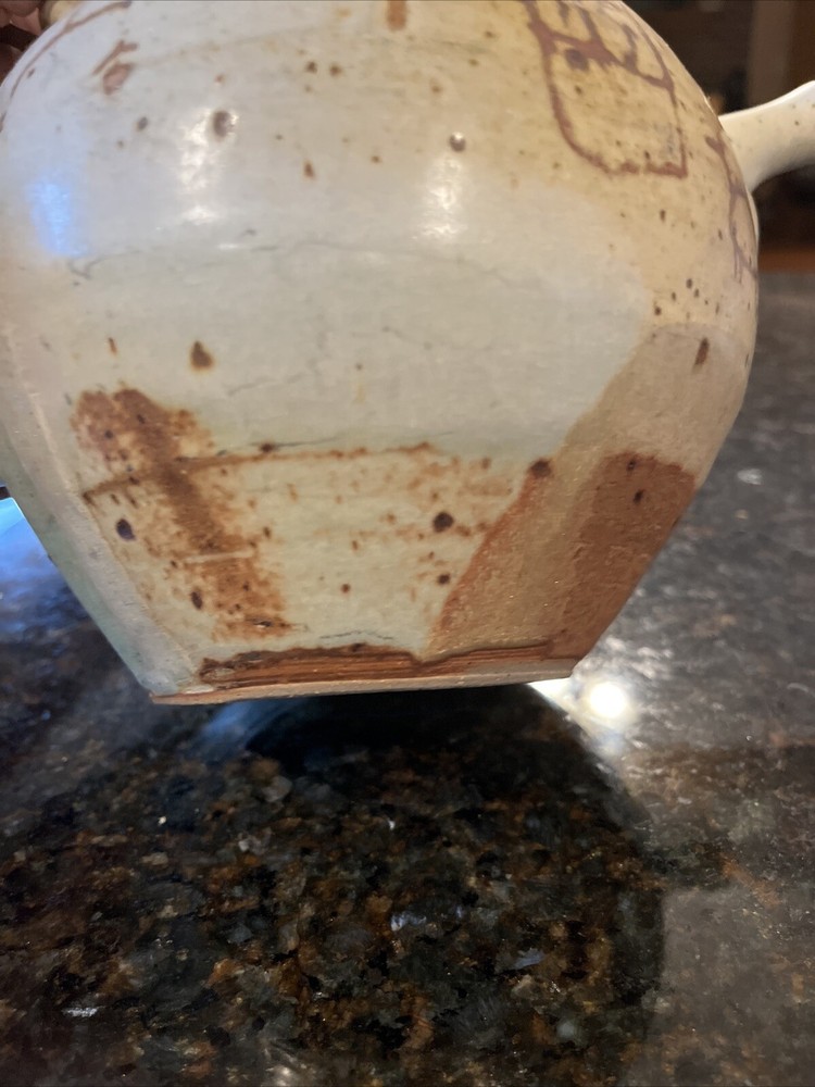 Studio Pottery Teapot with Bamboo Handle Primitive Cave Drawings