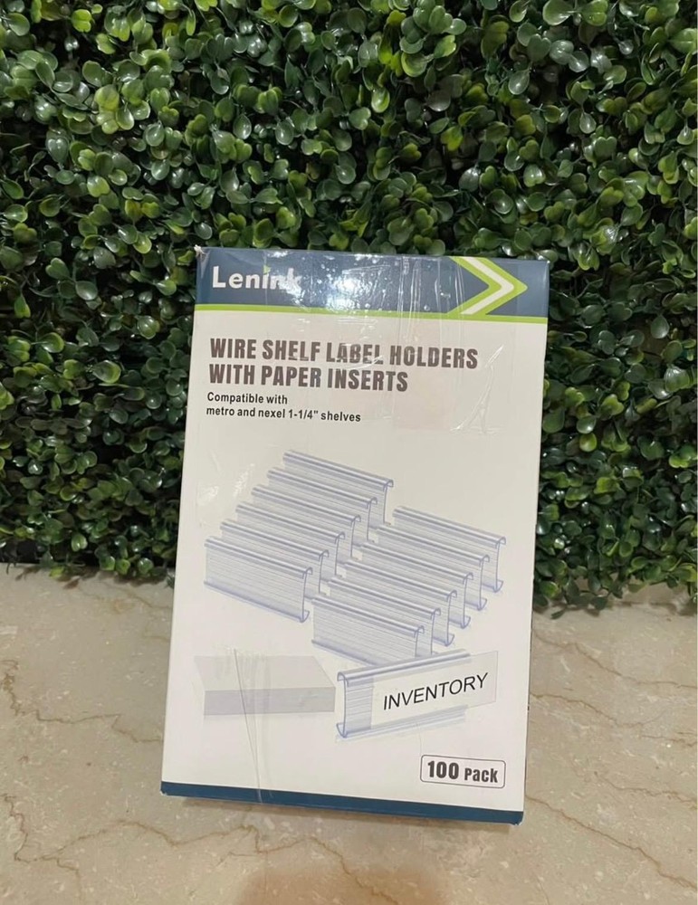 Lenink 100Pcs Wire Shelf Label Holders with 100Pcs Label Paper Inserts, Plastic