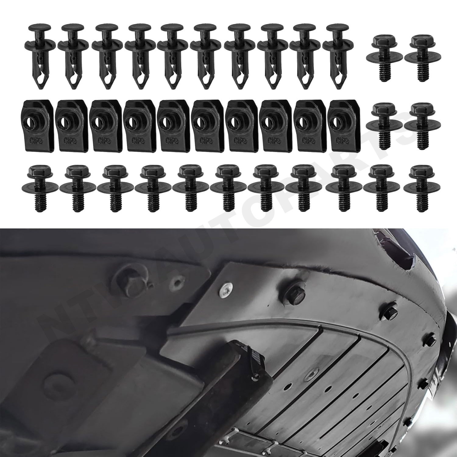 For Nissan 35 Pcs Body Bolts & U-nut Clips- M6 Engine Under Cover Splash Shield