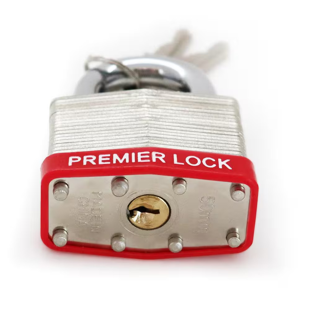 2 In. Nickel Plated Laminated Steel Keyed Padlock with Vinyl Bumper and 2 Keys