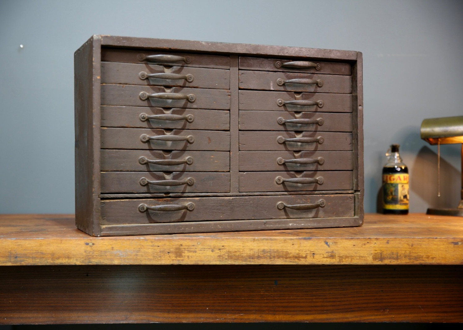 Antique 15 Drawer Wood Apothecary Cabinet Vintage Tool Box typeset watchmaker